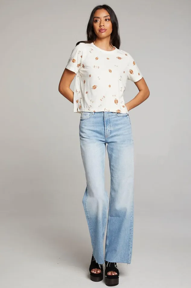Womens Tops Chaser Brand Football Party Embroidery Tee