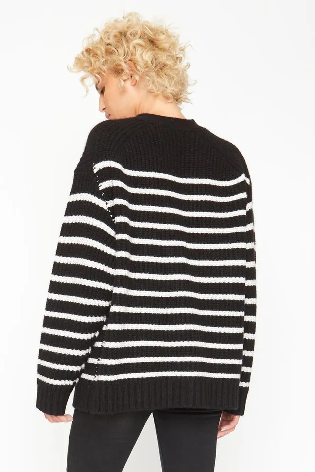 Womens Tops Chaser Brand Grandpa Cardigan Sweater 8211 Black And White Stripe