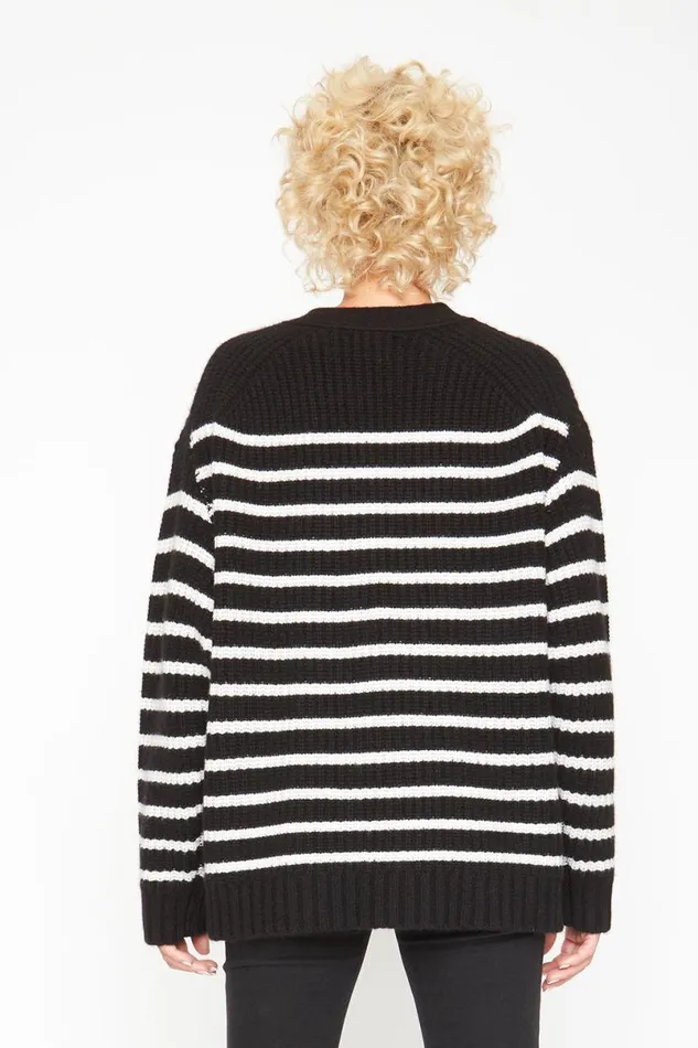 Womens Tops Chaser Brand Grandpa Cardigan Sweater 8211 Black And White Stripe