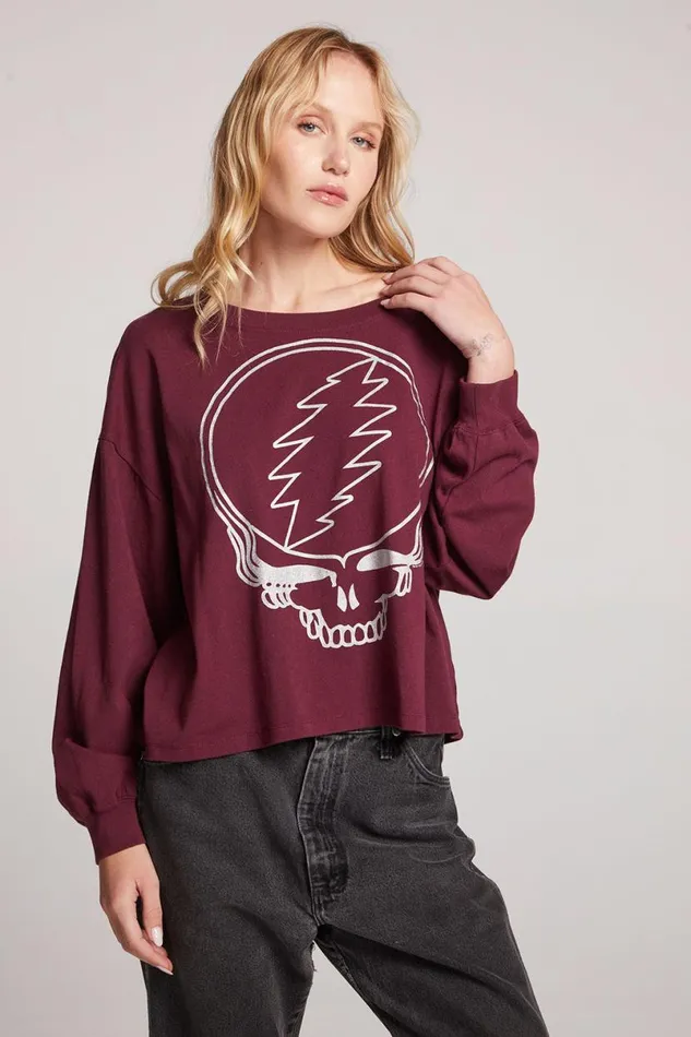 Womens Tops Chaser Brand Grateful Dead Silver Stealie Long Sleeve