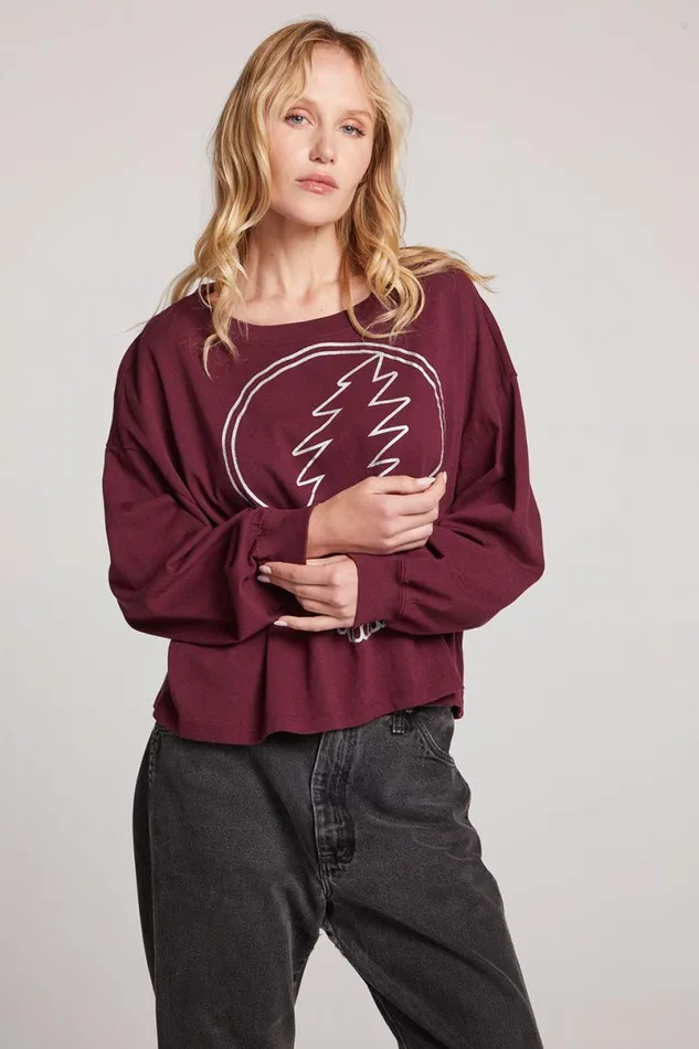 Womens Tops Chaser Brand Grateful Dead Silver Stealie Long Sleeve
