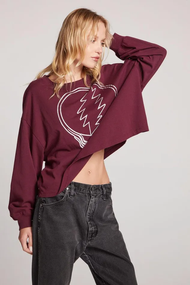 Womens Tops Chaser Brand Grateful Dead Silver Stealie Long Sleeve