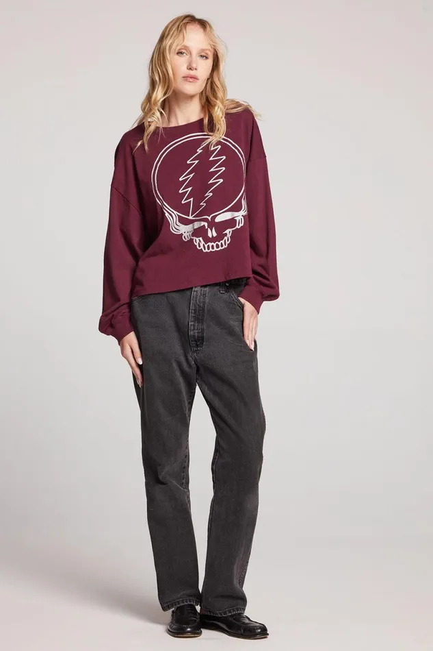 Womens Tops Chaser Brand Grateful Dead Silver Stealie Long Sleeve