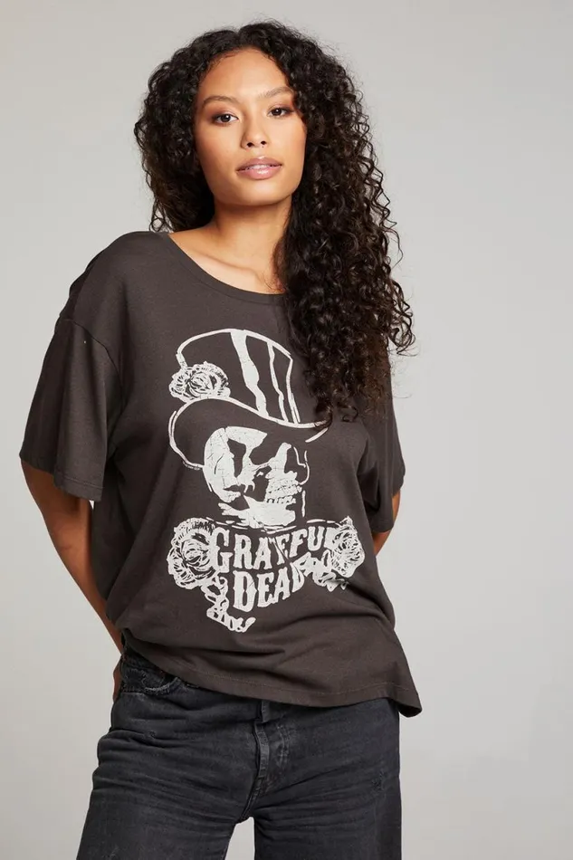 Womens Tops Chaser Brand Grateful Dead Top Hat Skull Tee