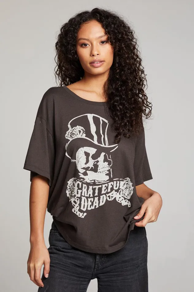 Womens Tops Chaser Brand Grateful Dead Top Hat Skull Tee