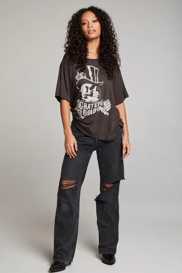Womens Tops Chaser Brand Grateful Dead Top Hat Skull Tee