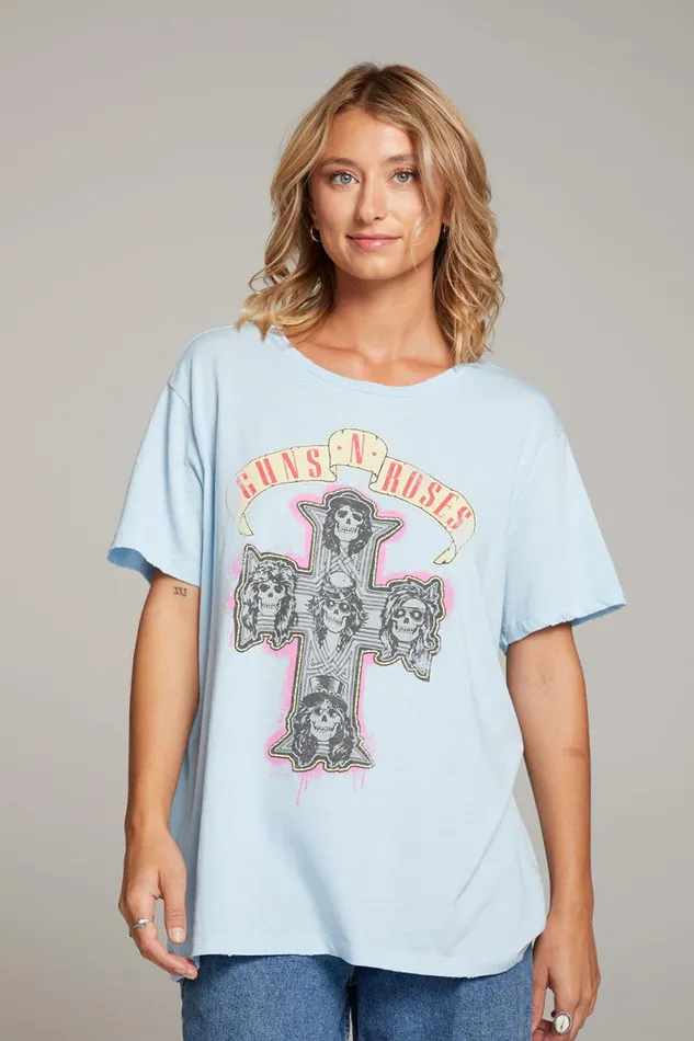 Womens Tops Chaser Brand Guns N039 Roses Skull Cross Tee