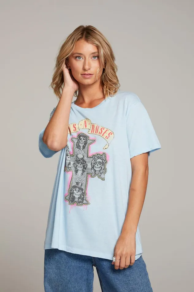 Womens Tops Chaser Brand Guns N039 Roses Skull Cross Tee