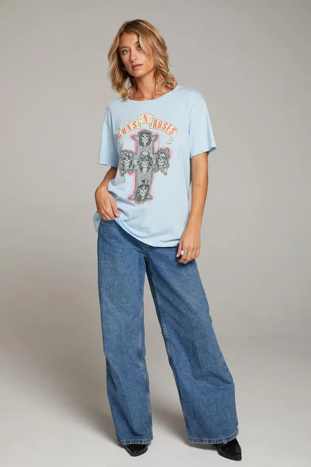 Womens Tops Chaser Brand Guns N039 Roses Skull Cross Tee