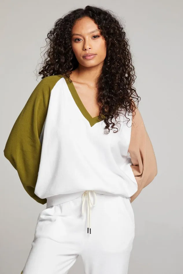 Womens Tops Chaser Brand Hannah Sand Color Block V Neck Pullover