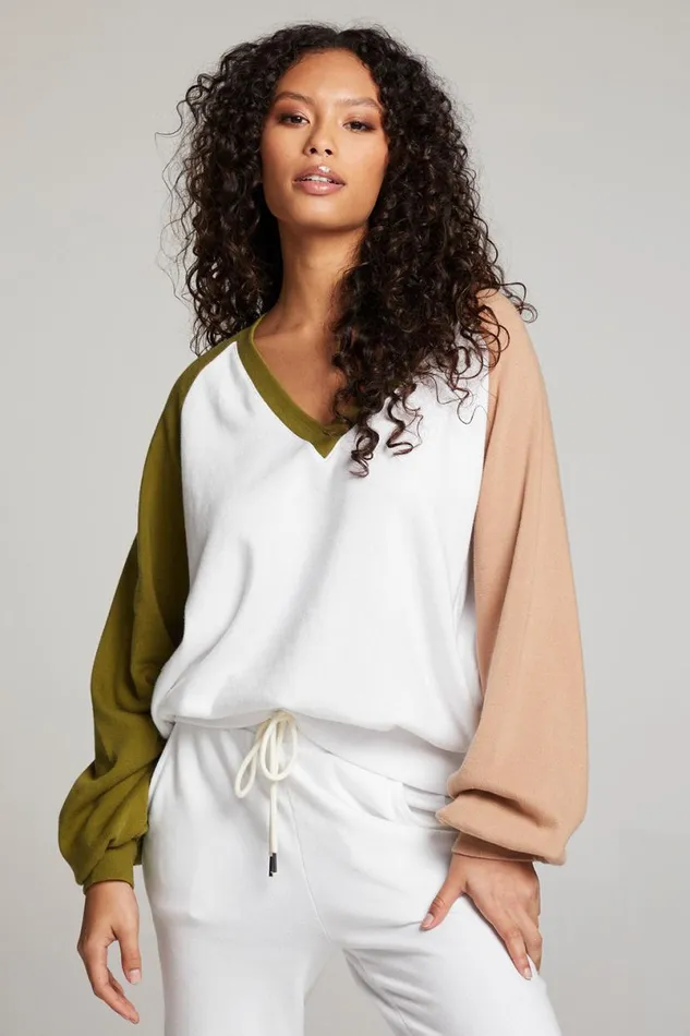 Womens Tops Chaser Brand Hannah Sand Color Block V Neck Pullover