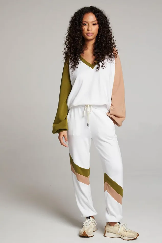 Womens Tops Chaser Brand Hannah Sand Color Block V Neck Pullover