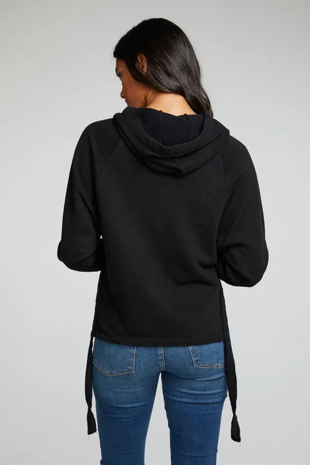 Womens Tops Chaser Brand Linen French Terry Long Sleeve Side Tie Batwing Pullover Hoodie