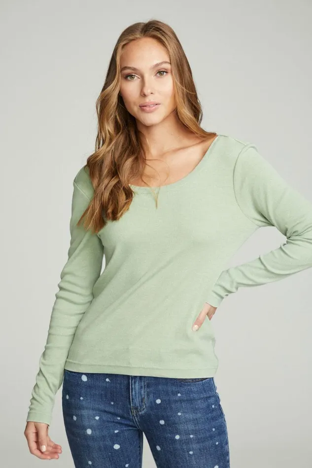Womens Tops Chaser Brand Long Sleeve Shirred Vback Tee