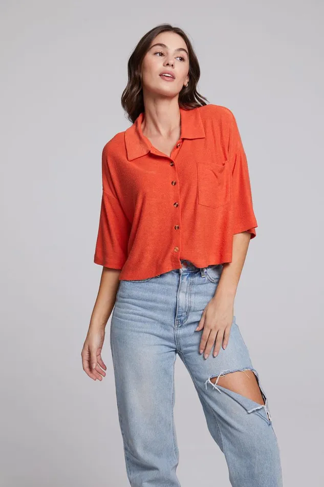 Womens Tops Chaser Brand Marine Crop Button Down 8211 Tigerlily