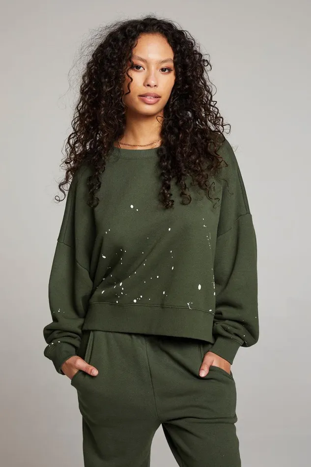 Womens Tops Chaser Brand Ombre Forest Night Splatter Paint Pullover