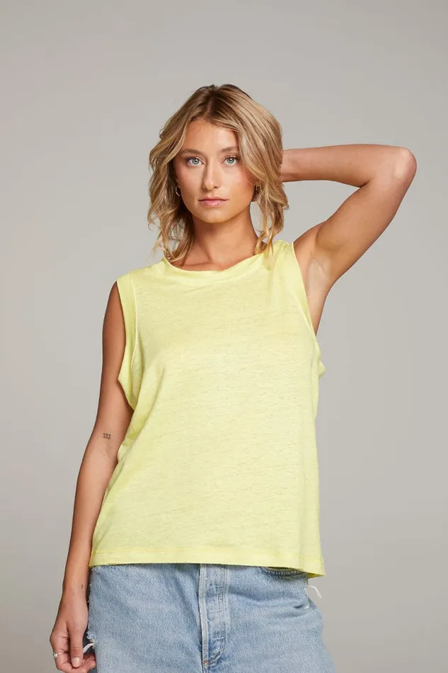 Womens Tops Chaser Brand Raw Edge Lemon Muscle Tank