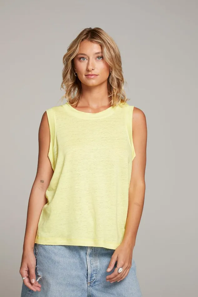 Womens Tops Chaser Brand Raw Edge Lemon Muscle Tank