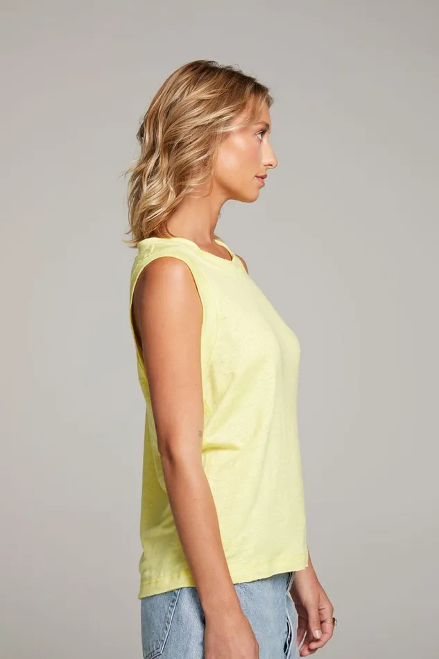 Womens Tops Chaser Brand Raw Edge Lemon Muscle Tank