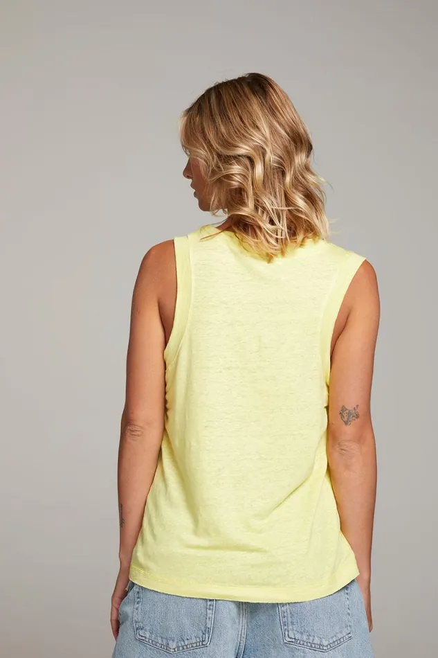 Womens Tops Chaser Brand Raw Edge Lemon Muscle Tank