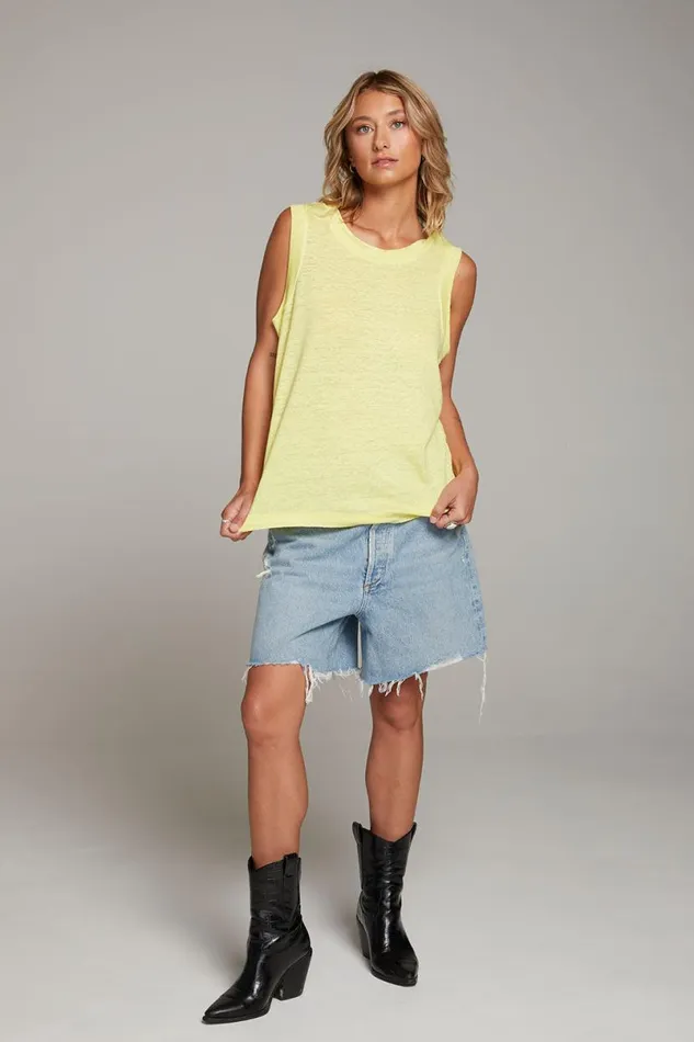 Womens Tops Chaser Brand Raw Edge Lemon Muscle Tank