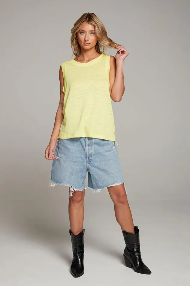 Womens Tops Chaser Brand Raw Edge Lemon Muscle Tank