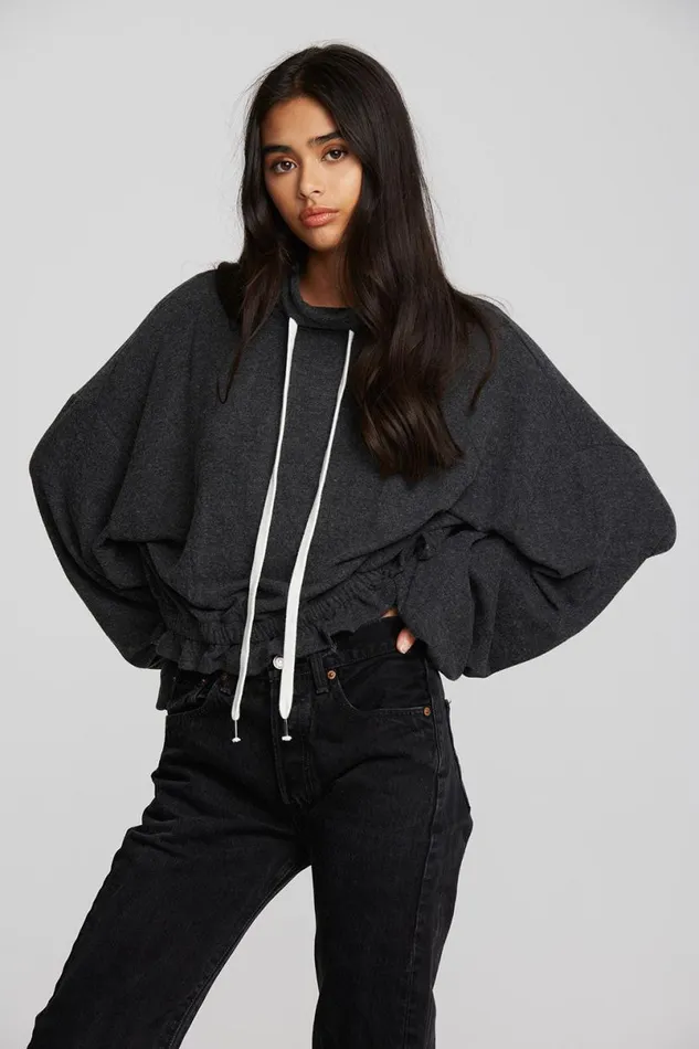 Womens Tops Chaser Brand Recycled Bliss Knit Cropped Pullover With Elastic Waist and Sleeve