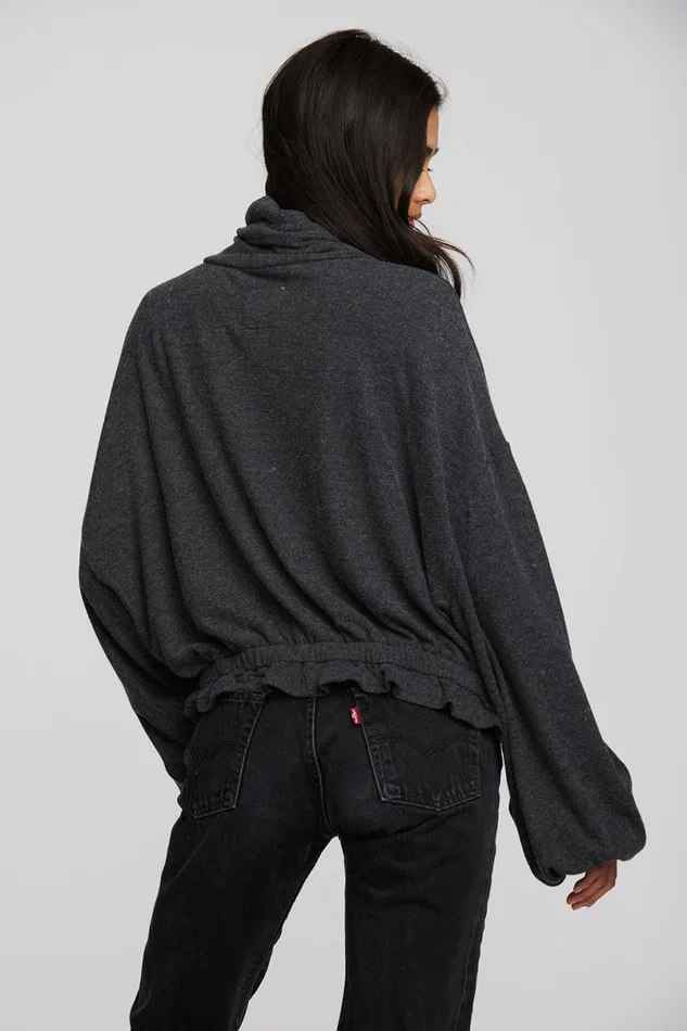 Womens Tops Chaser Brand Recycled Bliss Knit Cropped Pullover With Elastic Waist and Sleeve