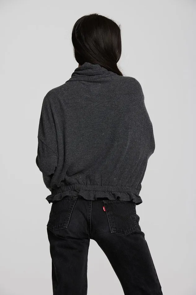 Womens Tops Chaser Brand Recycled Bliss Knit Cropped Pullover With Elastic Waist and Sleeve