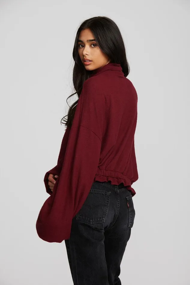Womens Tops Chaser Brand Recycled Bliss Knit Cropped Pullover With Elastic Waist and Sleeve