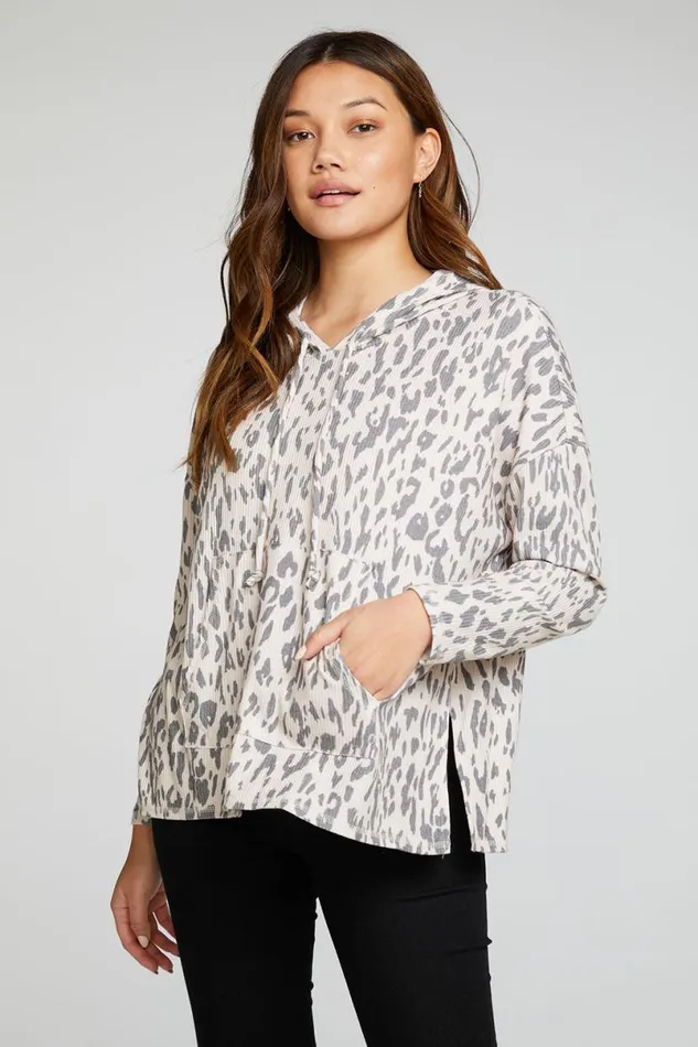 Womens Tops Chaser Brand Recycled Love Rib Long Sleeve Drop Shoulder Slit Side Pullover Hoodie