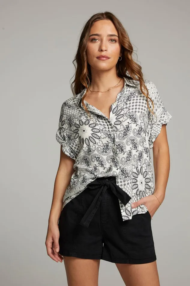 Womens Tops Chaser Brand Rhythmm Paisley Bandana Button Down