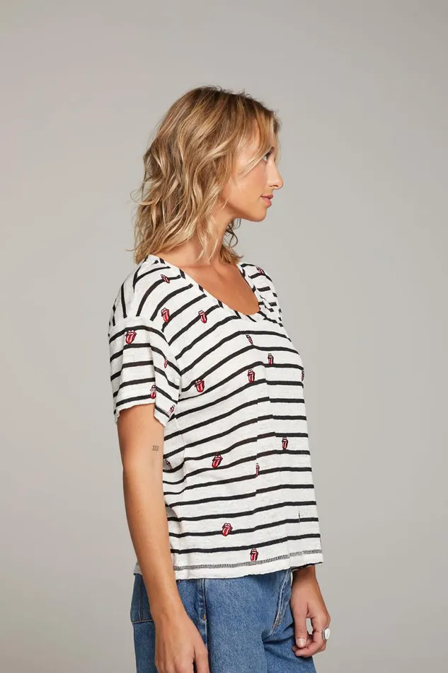 Womens Tops Chaser Brand Rolling Stones All Over Logo Tee