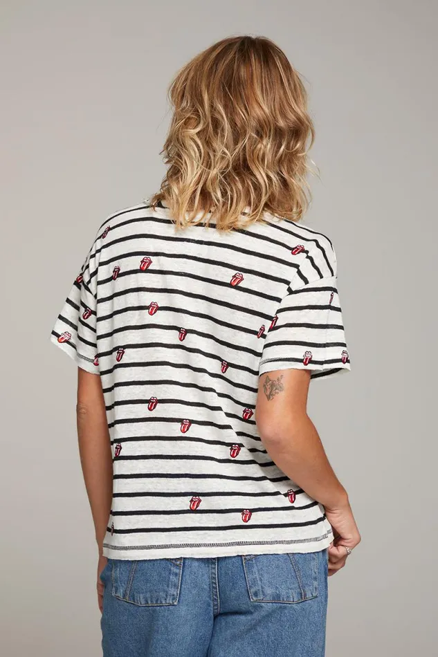 Womens Tops Chaser Brand Rolling Stones All Over Logo Tee