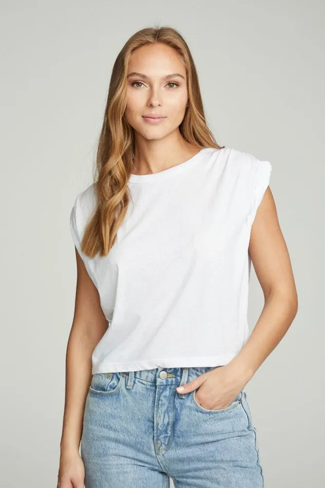 Womens Tops Chaser Brand Shirred Muscle Tee With Twisted Roll Sleeve