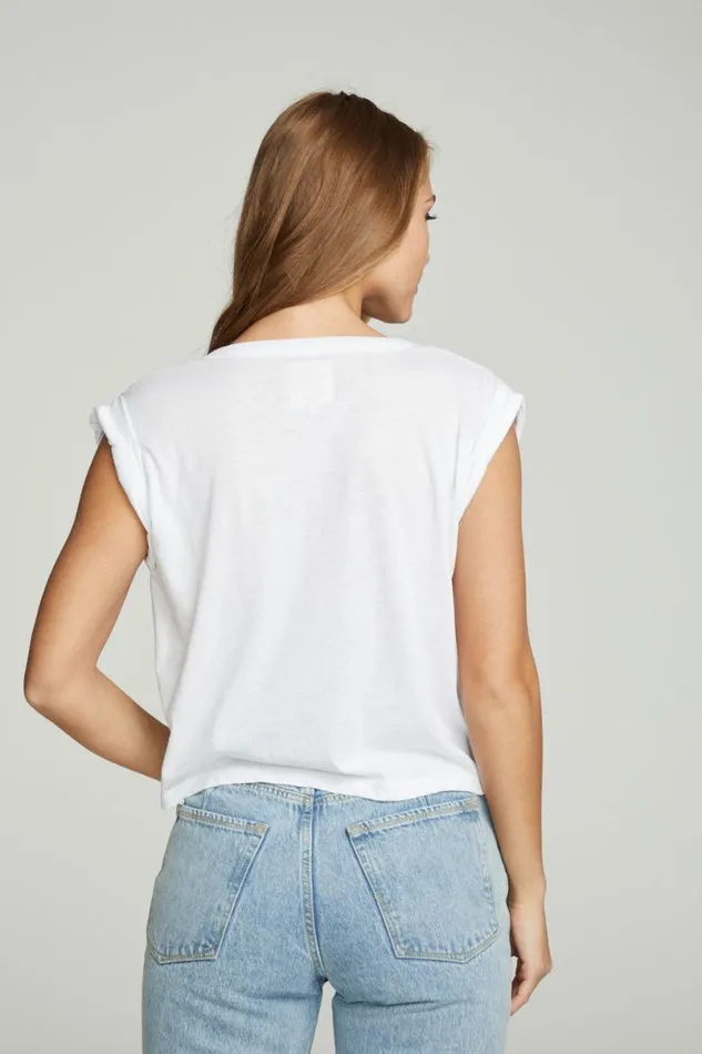 Womens Tops Chaser Brand Shirred Muscle Tee With Twisted Roll Sleeve