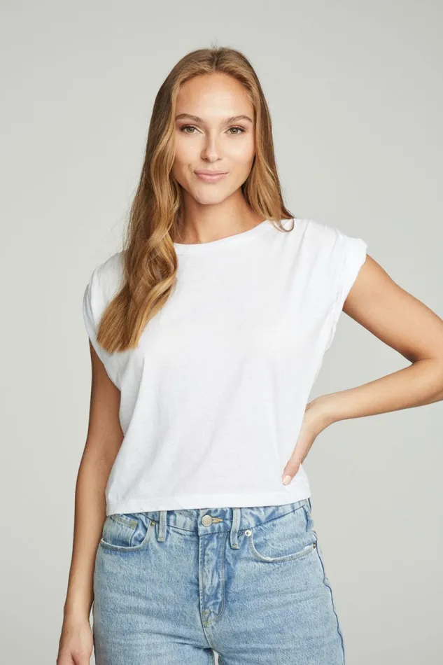 Womens Tops Chaser Brand Shirred Muscle Tee With Twisted Roll Sleeve