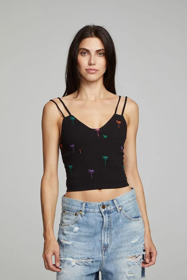 Womens Tops Chaser Brand Strand Crop Top 8211 Black Onyx