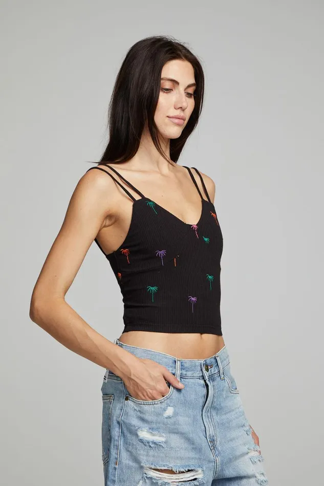 Womens Tops Chaser Brand Strand Crop Top 8211 Black Onyx