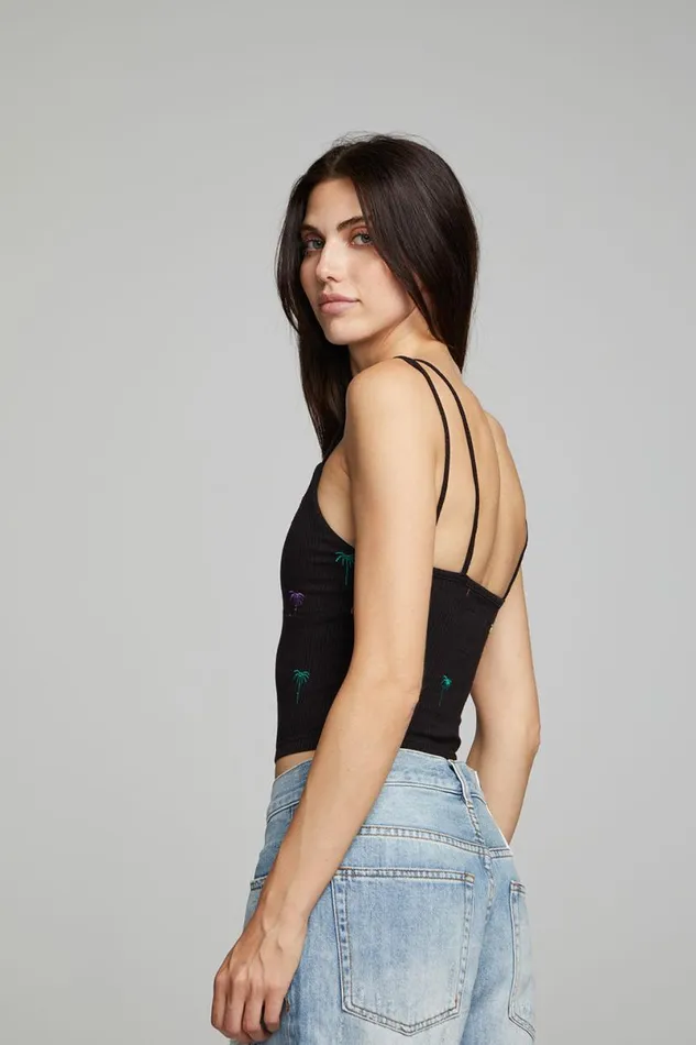 Womens Tops Chaser Brand Strand Crop Top 8211 Black Onyx