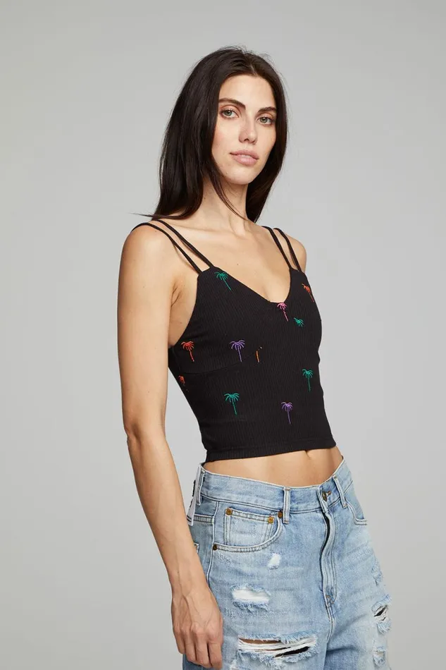 Womens Tops Chaser Brand Strand Crop Top 8211 Black Onyx