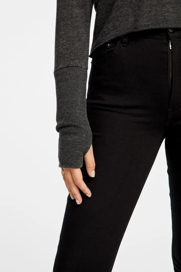 Womens Tops Chaser Brand Triblend Jersey Cropped Open Neck Long Sleeve Thumbhole Tee