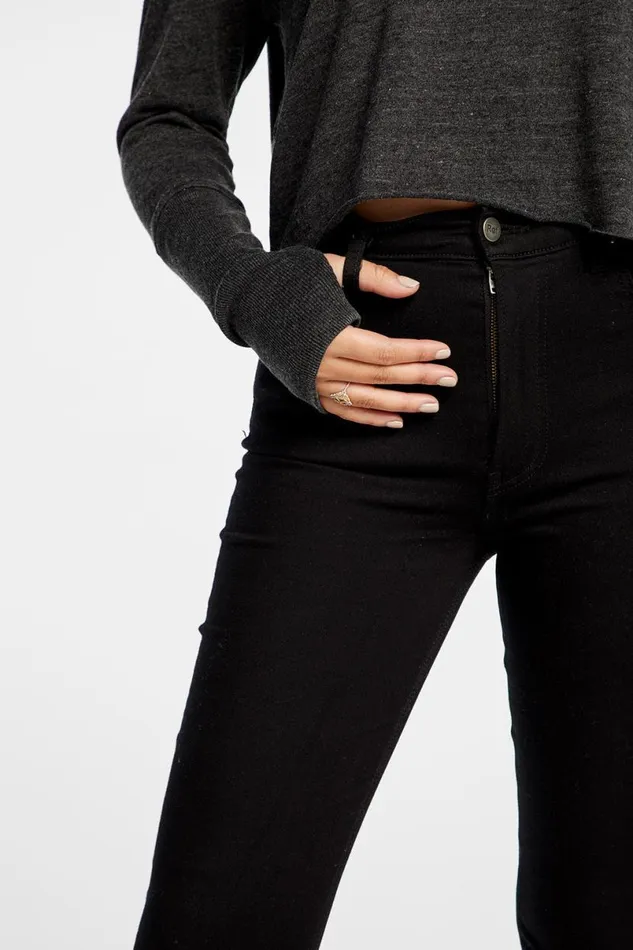 Womens Tops Chaser Brand Triblend Jersey Cropped Open Neck Long Sleeve Thumbhole Tee