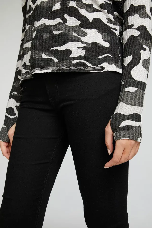 Womens Tops Chaser Brand Vintage Thermal Long Sleeve Drop Shoulder Hi Lo Pullover Hoodie