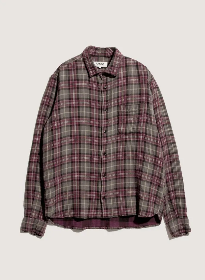 YMC Curtis Check Shirt Burgundy Multi Mens Shirts
