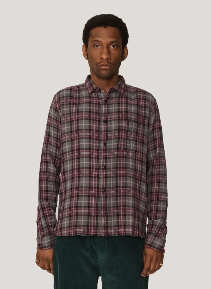 YMC Curtis Check Shirt Burgundy Multi Mens Shirts