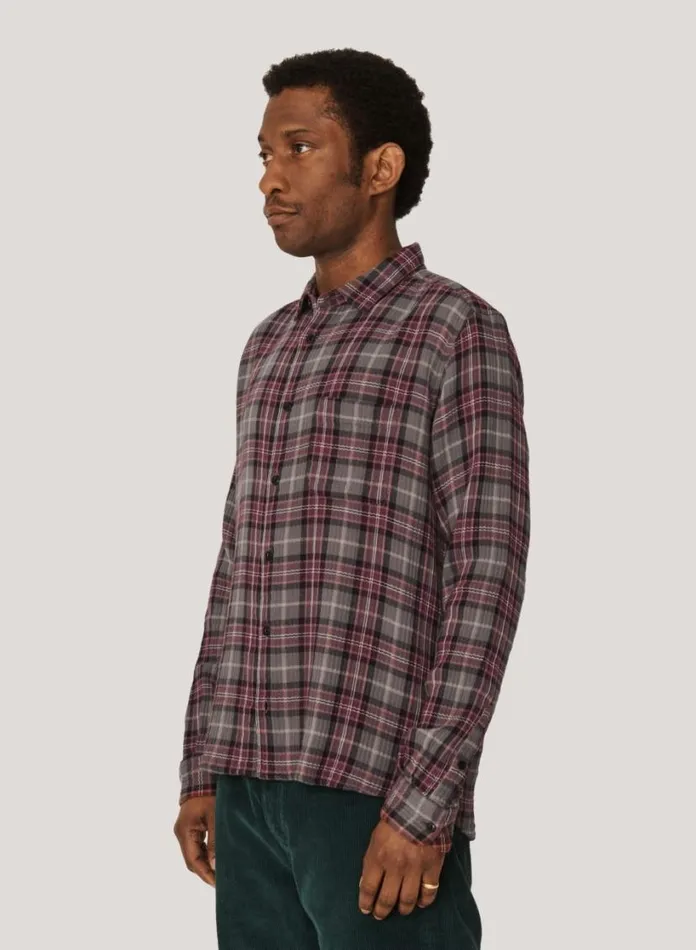 YMC Curtis Check Shirt Burgundy Multi Mens Shirts