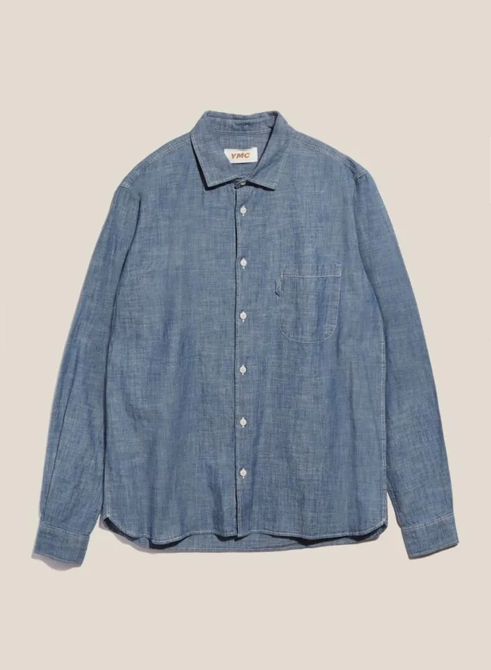 YMC Earth Curtis Chambray Shirt Light Indigo Mens Earth