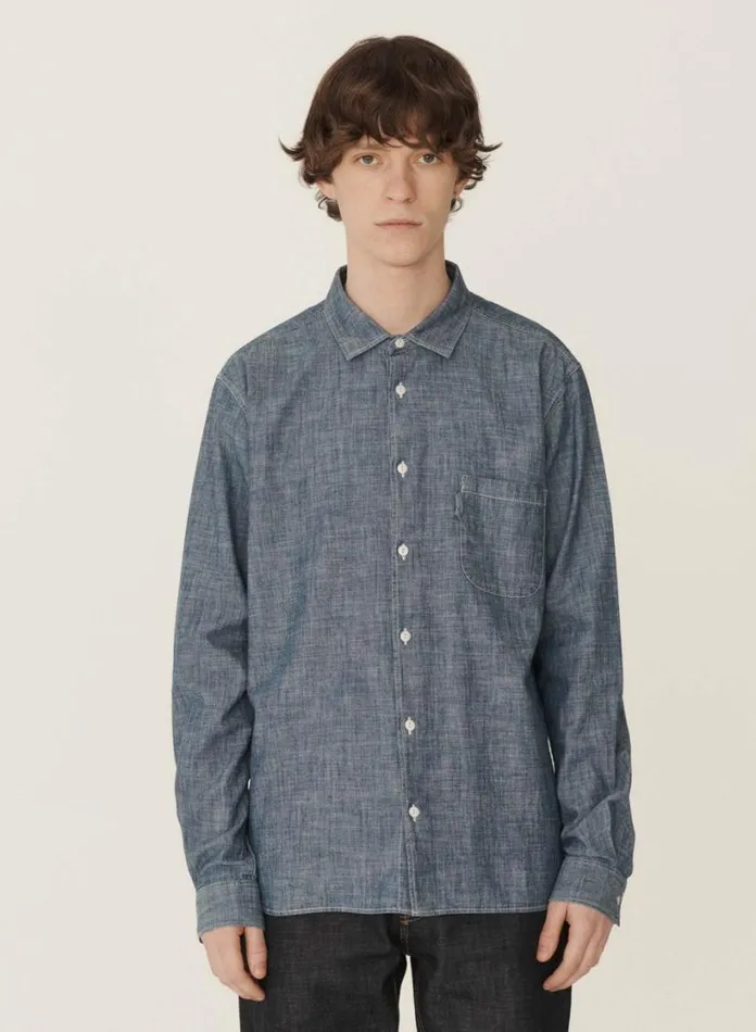 YMC Earth Curtis Chambray Shirt Light Indigo Mens Earth