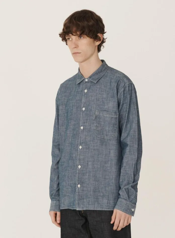 YMC Earth Curtis Chambray Shirt Light Indigo Mens Earth